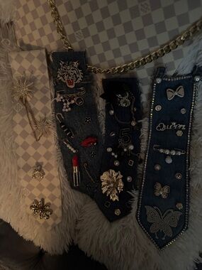 Custom Embellished Denim Statement Ties - Blue